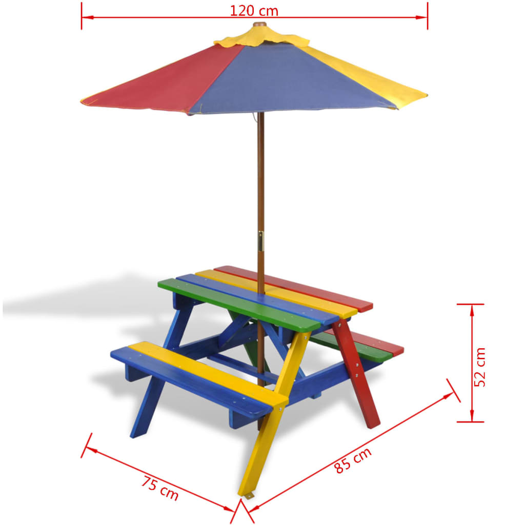 gracrux_kids’_picnic_table_with_benches_and_parasol_-_multicolour_wood_7